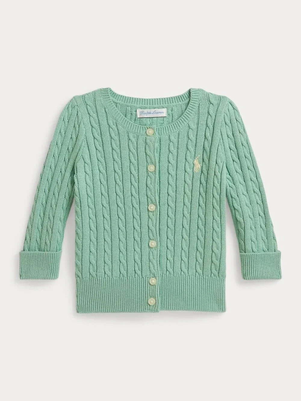 Ralph Lauren Celadon Mini-Cable 100% Cotton Cardigan New with Tags